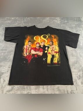 VTG 98° Degrees PolyGram 1998 Heat it Up Tour Firefighter Tshirt Size Large 90s